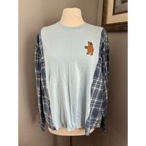 Bear with Red Solo Cup Upcycled Flannel Tshirt, Reworked, Summer, Vacation